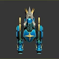 Game Movie Character Blue Mechanical Unicorn With Gold Accents Glowing Horn And Lightning Effects