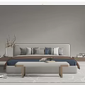 Modern Double Bed Interior With Pillows Bedspread Nightstands Bench And Decor 3d model