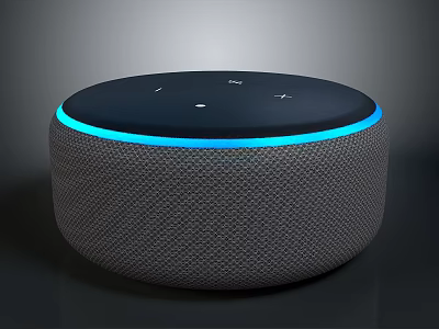 Modern Wireless Smart Speaker With Round Design Top Buttons And Blue Light Ring Fabric Material 3d model