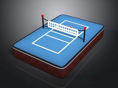 3D Table Tennis Table Design With Blue Surface White Lines And Red Post Net 3d model
