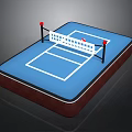 3D Table Tennis Table Design With Blue Surface White Lines And Red Post Net