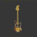 Stylish Electric Bass Guitar With Gradient Black Orange Finish Brown Neck Gray Background And Reflection