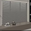 Modern Interior Window Display With White Window Blinds And Decorative Sill Items 3d model