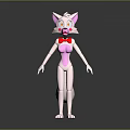 Pink Cartoon Fox Game And Movie Character With White Ears Red Bow Tie Standing Pose