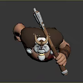 Cartoon Viking Man With Horned Headdress Holding Axe in Red Plaid Attire Standing Pose