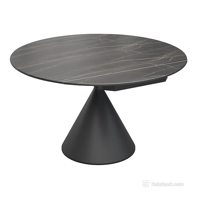 Modern Round Coffee Table With Sleek Marble Top And Black Cone Base 3d model 