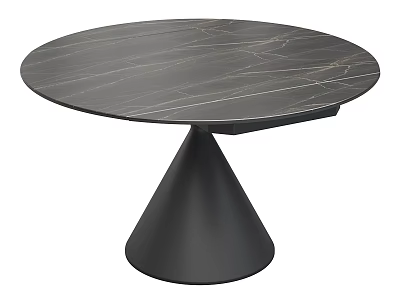 Modern Round Coffee Table With Sleek Marble Top And Black Cone Base 3d model