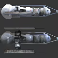 Two Metallic Mechanical Devices With Solar Panels And Engine Structures