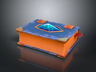 Magical Fantasy Book With Blue Cover Glowing Diamond Design And Orange Decorative Corners 3d model