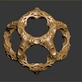 Golden Hollow Spherical Decorative Sculpture With Intricate Patterns And Shiny Surface