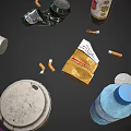 daily necessities combination daily necessities cans old cigarette butts bottles plastic straw cans coffee cups 3d model