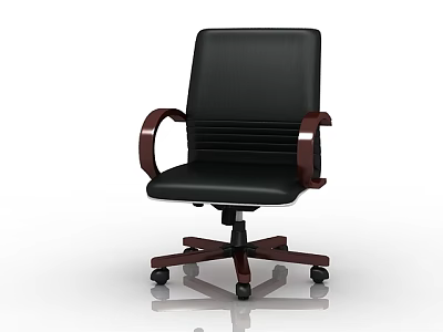 Ergonomic Black Leather Office Chair With Wooden Armrests And Swivel Wheels 3d model
