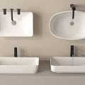 White Ceramic Washbasins Square Oval Shapes With Black Faucets Wall Mounted Countertop