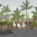 Courtyard Garden With Palm Trees Shaded Canopy Wooden Furniture Swing And Gravel Ground