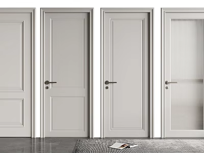 Modern Swing Doors in Light Gray with Panel and Glass Designs for Interior 3d model