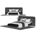 Modern Double Bed with Dark Headboard White Bedding Pillows Nightstands and Bench 3d model