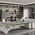 Modern Luxury Executive Office Desk With Side Cabinet And Matching Lighted Storage Bookcase