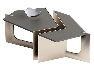 Modern Geometric Coffee Table With Black Tabletop Metal Frame And Decorative Silver Object 3d model
