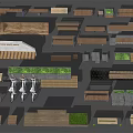 Diverse Landscape Seats Design With Wooden Structures And Greenery Elements 3d model