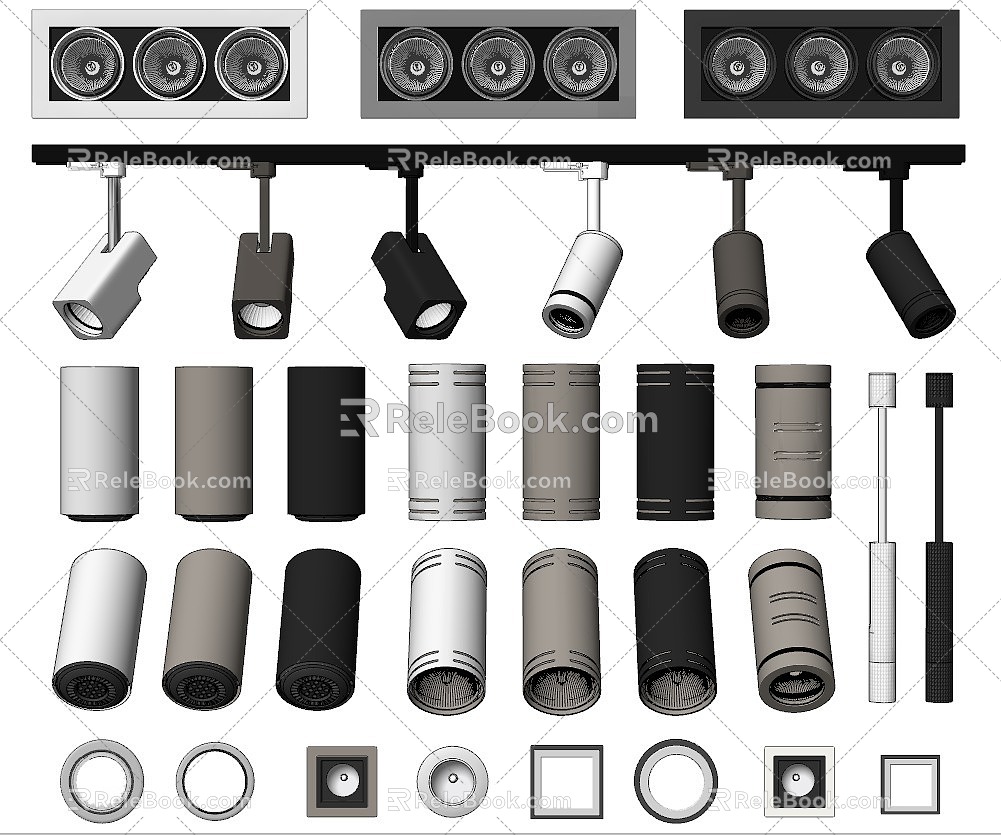 Modern simple single downlight three downlight single spotlight track spotlight square spotlight round spotlight round downlight square downlight 3d model