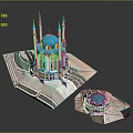 Blue Dome Mosque Architectural Model With White Minarets And Decorative Details