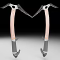 Double Sided Weapon Ice Axes With Sharp Metal Heads Wooden Handles And Gray Grips