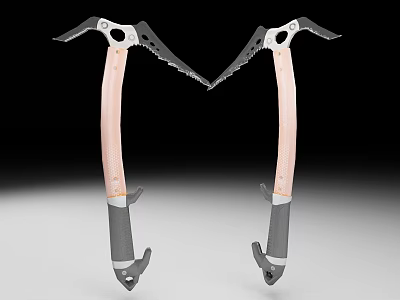 Double Sided Weapon Ice Axes With Sharp Metal Heads Wooden Handles And Gray Grips 3d model