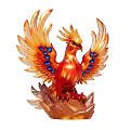 Golden Red Phoenix Statue With Blue Gemstones On Wings And Crystal Base