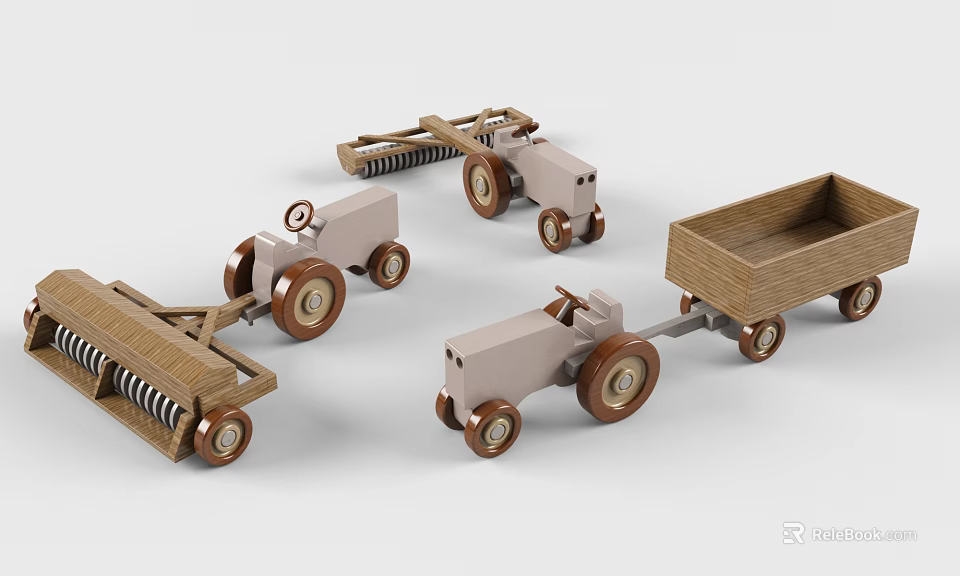 Wooden Electric Toy Tractors with Trailers and Wheels for Kids Play 3d model 