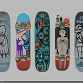 Colorful Skateboards With Various Artistic Graphics And Creative Designs