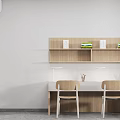 Modern Minimalist Bedroom Interior With Twin Beds Wooden Desk And Shelves