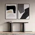 Minimalist Interior Featuring Abstract Paintings Black Console Table And Small Decor 3d model