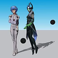 Game Movie Characters With Blue Hair White Suit Red Accents Black Helmet Purple Outfit Black Orbs
