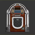 Vintage Electronic Jukebox With Wooden Finish Colorful Lights And Control Panel
