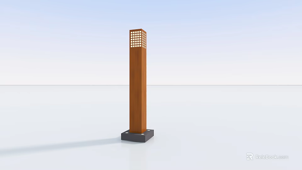 Brown Outdoor Column Light With Grid Top Design And Black Base 3d model