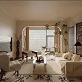 Neutral Tone Living Room Interior With Beige Sofa Coffee Table TV And Large Window
