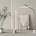Modern Floor Lamp in Contemporary Interior with Olive Tree Decorative Painting and Striped Rug