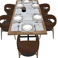 Elegant Dining Table Set with Six Chairs Marble Top White Plates Cutlery and Centerpiece 3d model