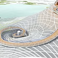 Cultural Center with Modern Architecture Near Center Lake and Scenic Viewing Platform