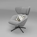 Modern Single Sofa With Checkered Back Striped Seat And Black Metal Legs