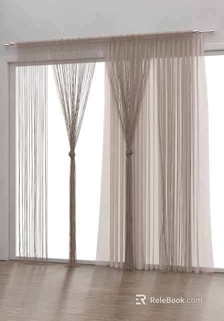 Modern Lightweight Curtains With Neutral Tone Flowy Texture And Tassel Tiebacks 3d model 