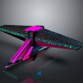 Futuristic Neon Sculpture With Geometric Wing Shapes And Colorful Glowing Elements