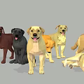 Low Poly Style Dogs in Various Colors and Different Poses on Gray Background 3d model