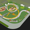 Scenic Park Landscape With Circular Yellow Paths Green Lawn Trees And Flower Beds