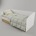 Kids Bed with White Frame Light Green Diamond Pattern Quilt Beige Pillow and Storage Drawers