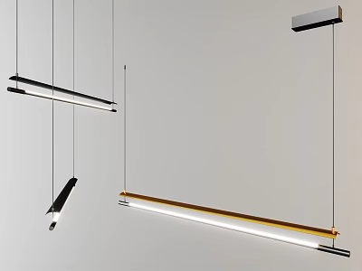 Modern Linear Pendant Lights With Metal Frame White Shade And Gold Accent Design 3d model