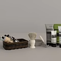 Stylish Bathroom Accessories With Wicker Basket Shaving Brush And Skincare Products