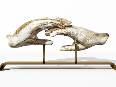 Artistic Two Hands Textured Stone Carving Sculpture Display On Golden Stand 3d model