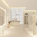 Modern Minimalist Clothing Store Interior With Hanging Clothes Green Plants And Bright Lighting