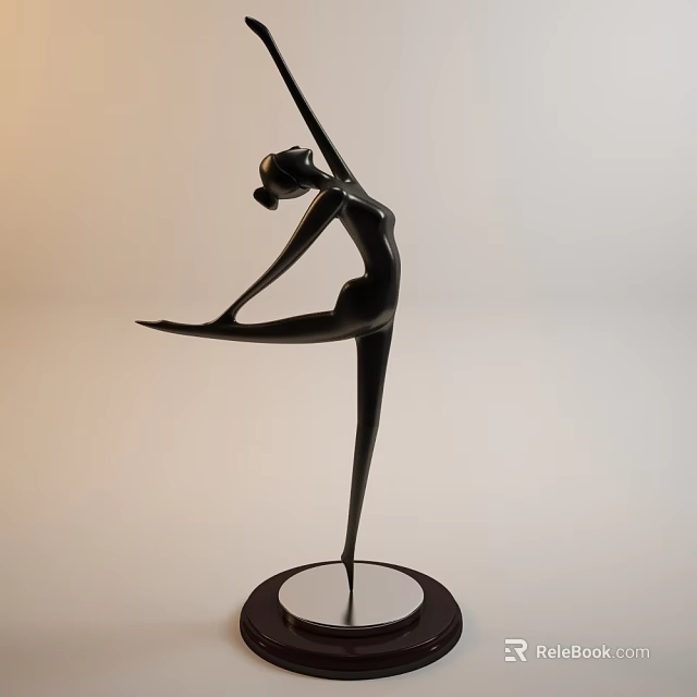 Decorative Figurine Set Elegant Black Ballet Dancer Sculpture With Single Leg Stand And Round Base 3d model 